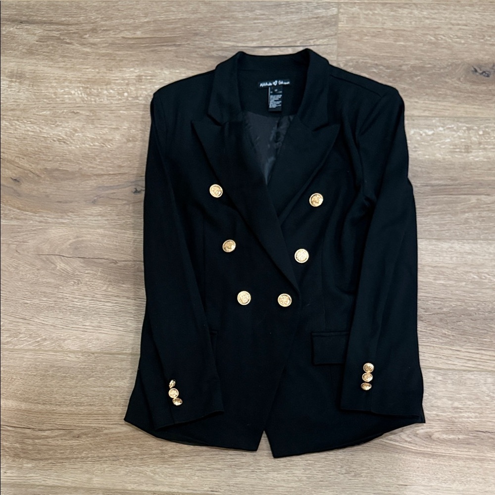 Black Double-Breasted Blazer with Gold Buttons